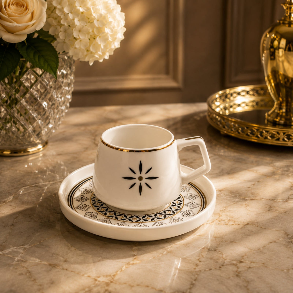 Luxury Arabic Coffee Cup & Saucer Set (6 Cups + 6 Saucers) - 100ml | ALFI VA1026