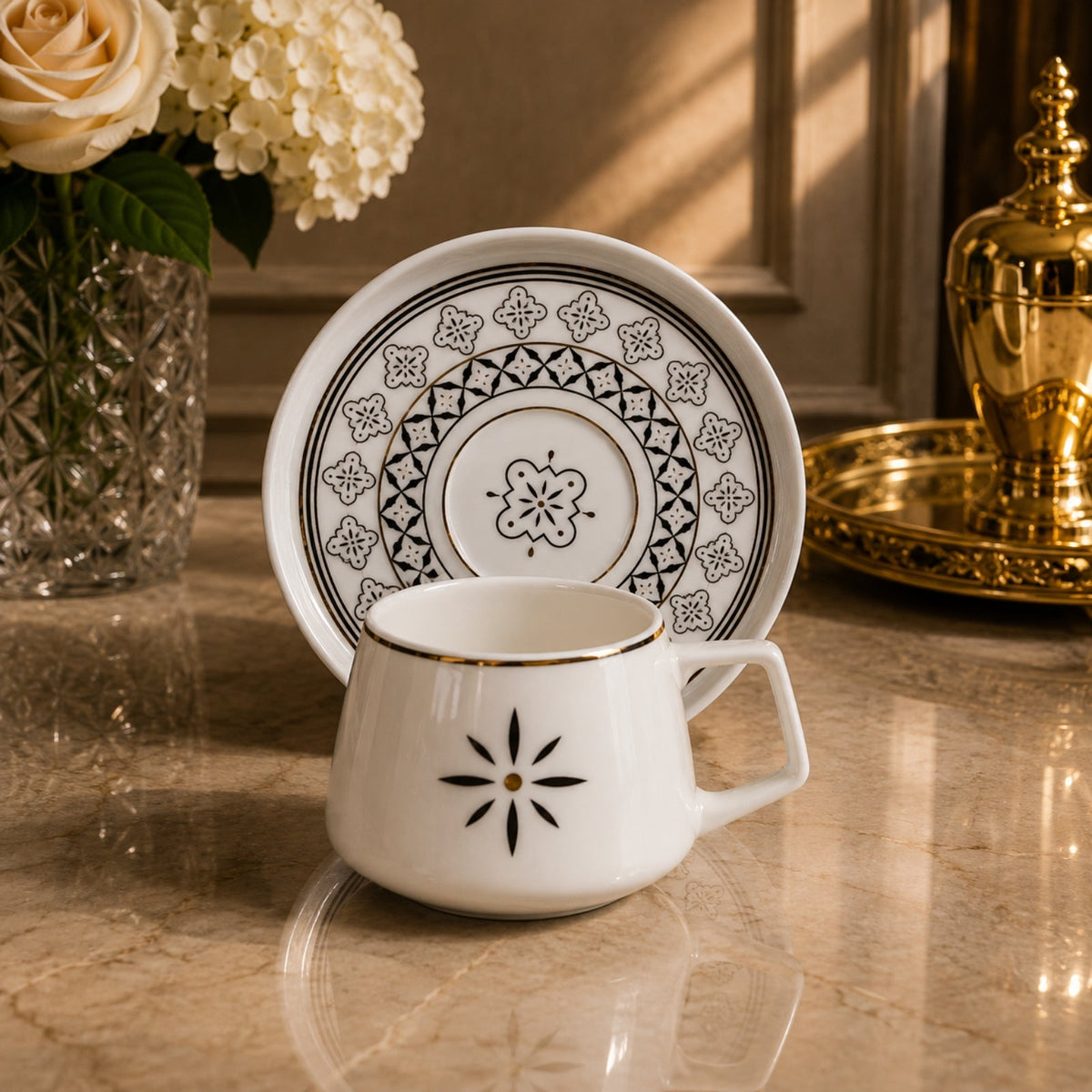 Luxury Arabic Coffee Cup & Saucer Set (6 Cups + 6 Saucers) - 100ml | ALFI VA1026