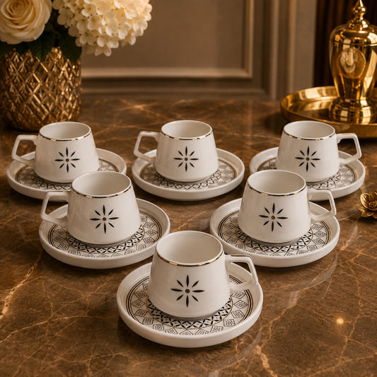 Luxury Arabic Coffee Cup & Saucer Set (6 Cups + 6 Saucers) - 100ml | ALFI VA1026