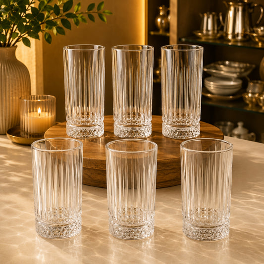 Eva Hi-Ball Glass 6-Piece Set 255ml – Clear Ribbed Design