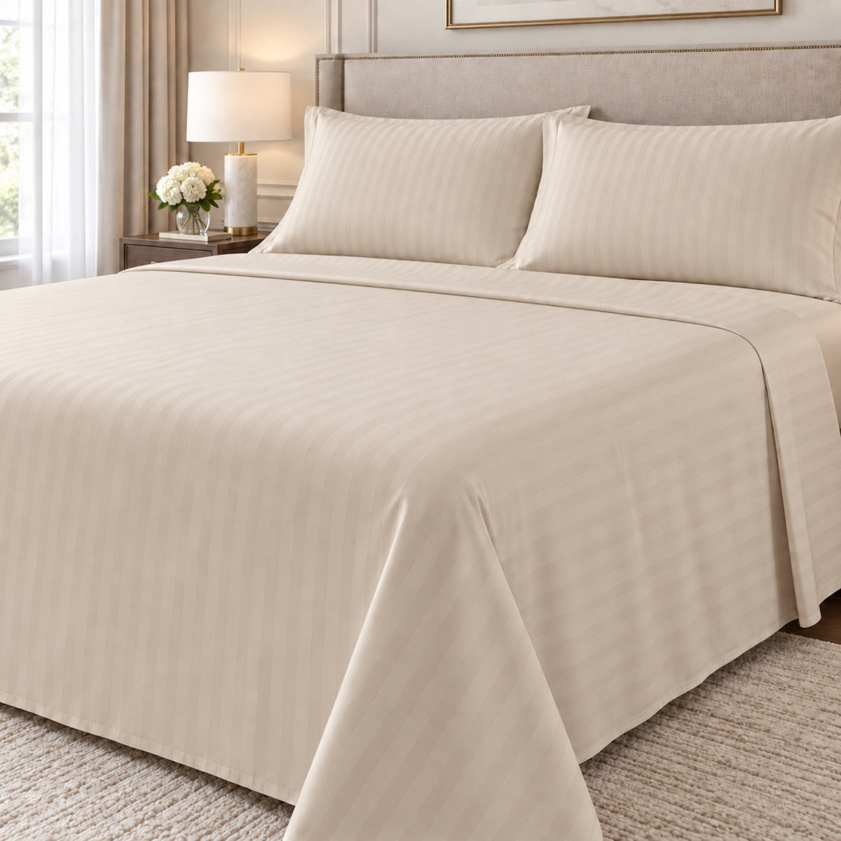 Premium Ivory Stripe King Size 4-Piece Bedding Set – 220 × 240 cm