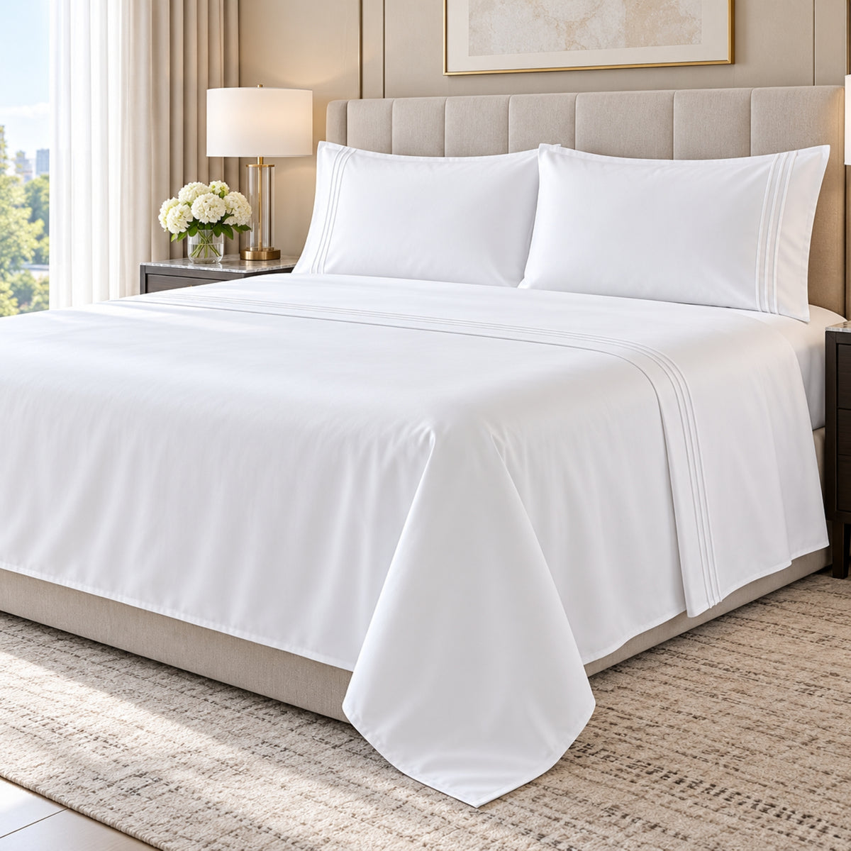 Premium White Triple-Line King Size 4-Piece Bedding Set – 220 × 240 cm
