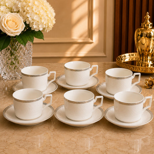 Luxury Tea Cup & Saucer Set (6 Cups + 6 Saucers) - 220ml | LARA VA1035