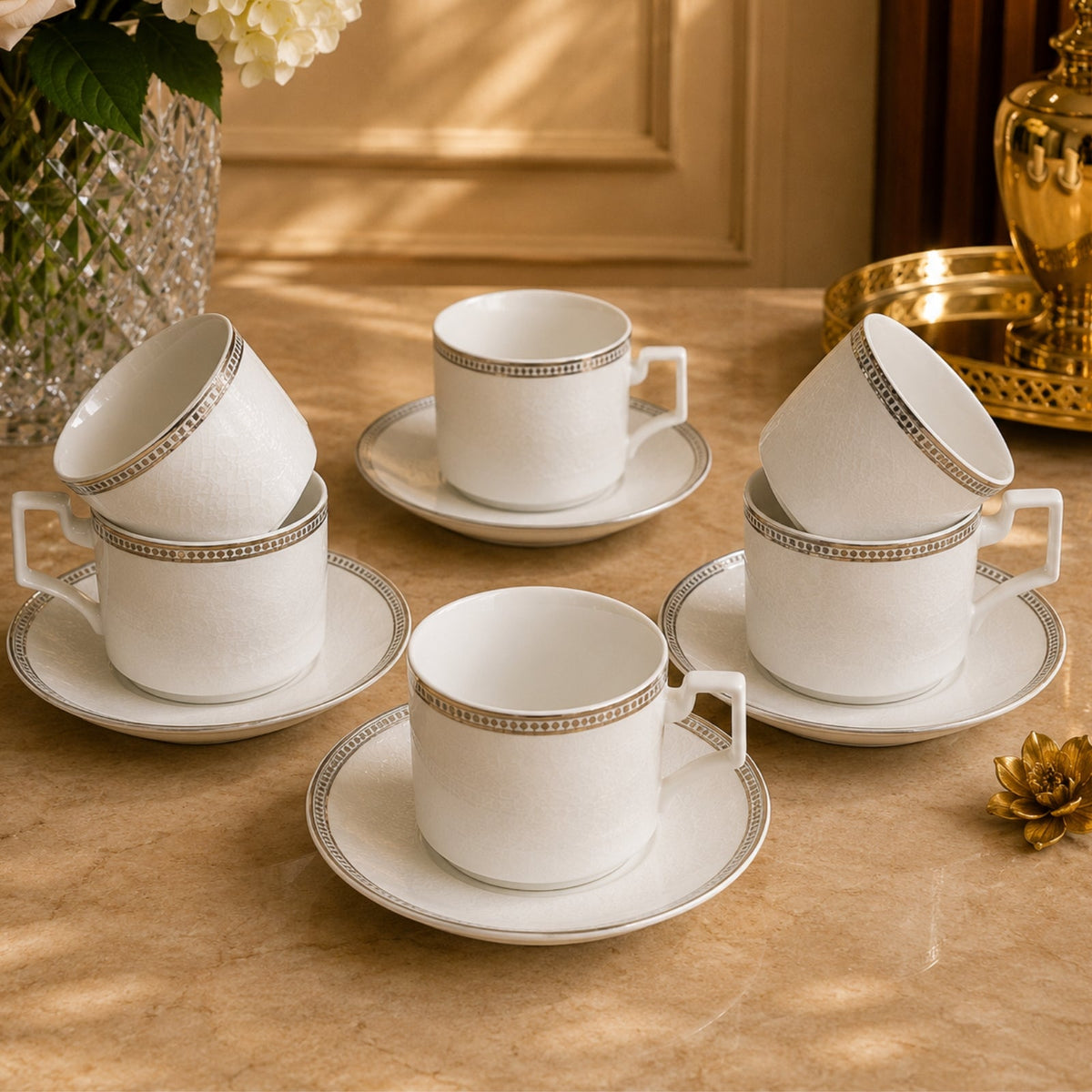Luxury Tea Cup & Saucer Set (6 Cups + 6 Saucers) - 220ml | LARA VA1035