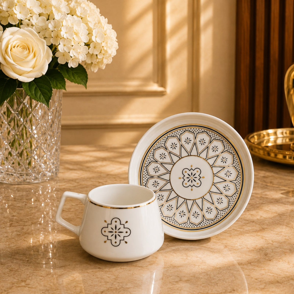 Luxury Arabic Coffee Cup & Saucer Set (6 Cups + 6 Saucers) - 100ml | HUMA VA1027