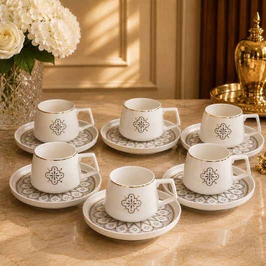 Luxury Arabic Coffee Cup & Saucer Set (6 Cups + 6 Saucers) - 100ml | HUMA VA1027