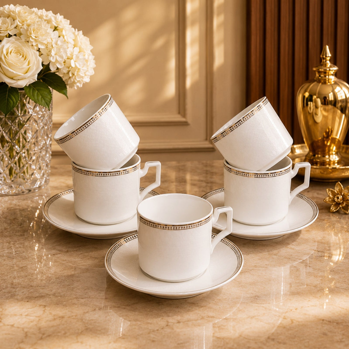 Luxury Coffee Cup & Saucer Set (6 Cups + 6 Saucers) - 90ml | LAR LARA VA1033