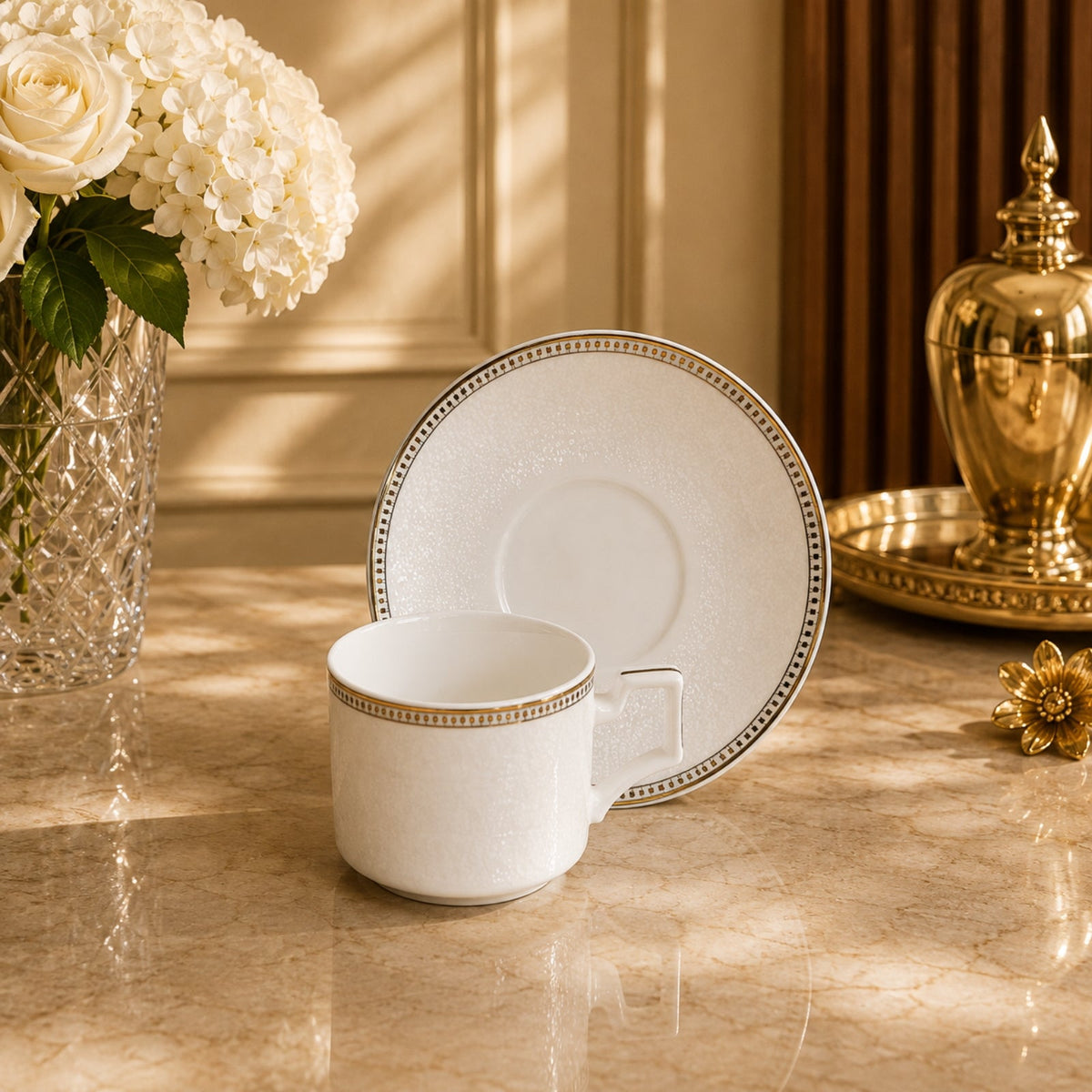 Luxury Coffee Cup & Saucer Set (6 Cups + 6 Saucers) - 90ml | LAR LARA VA1033
