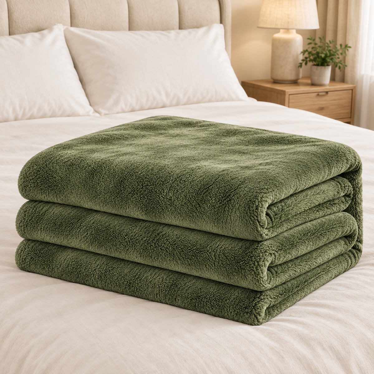 Premium Olive Green Velvet Blanket – 167 × 229 cm, 500 GSM