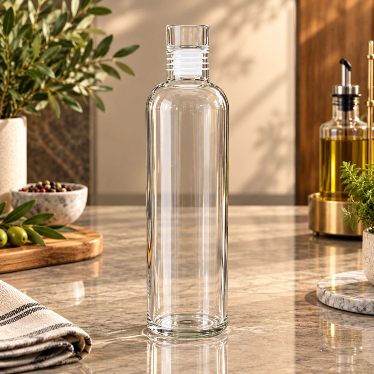 550ml Clear Glass Oil Bottle – Refillable Kitchen Dispenser