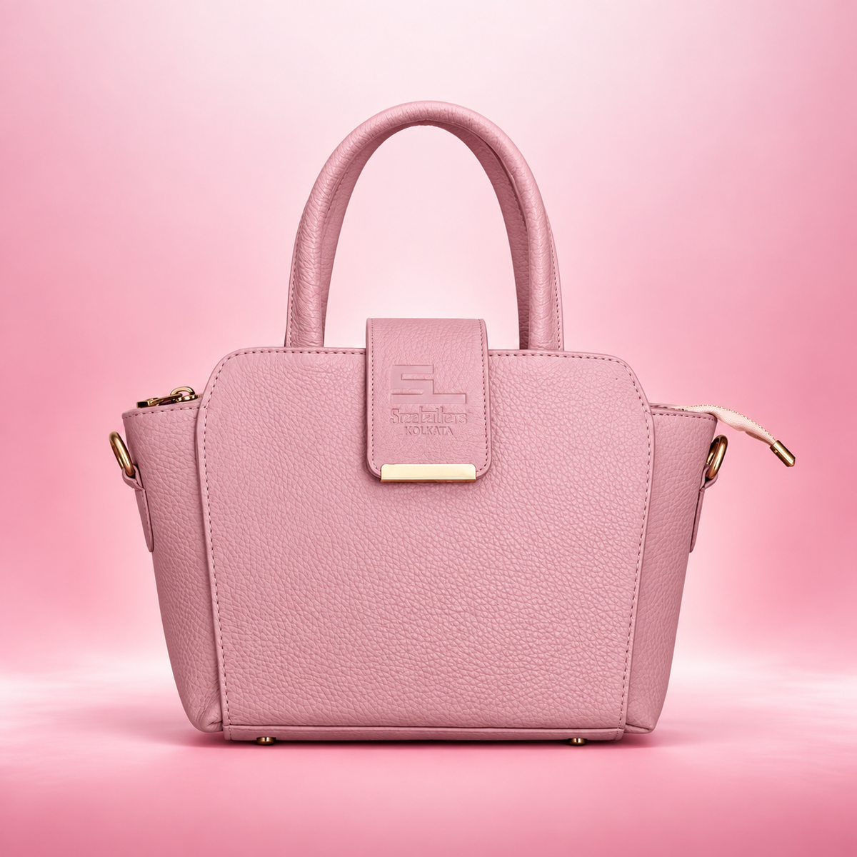 Pink Leather Handbag & Sling Bag – Compact Structured Design