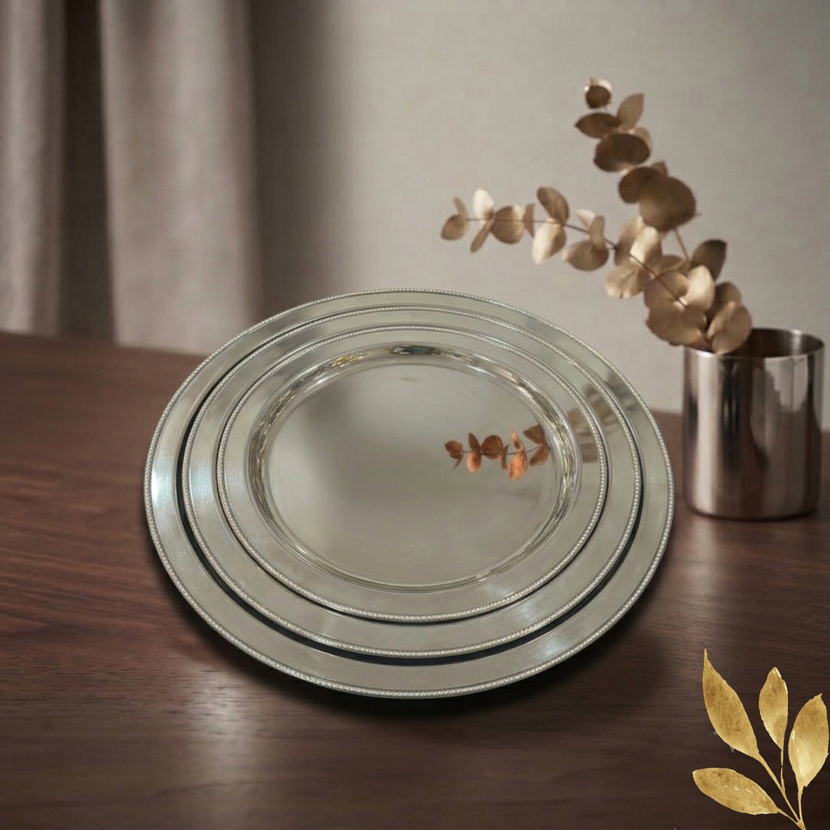 Premium Round Silver Serving Tray – Beaded Rim Design