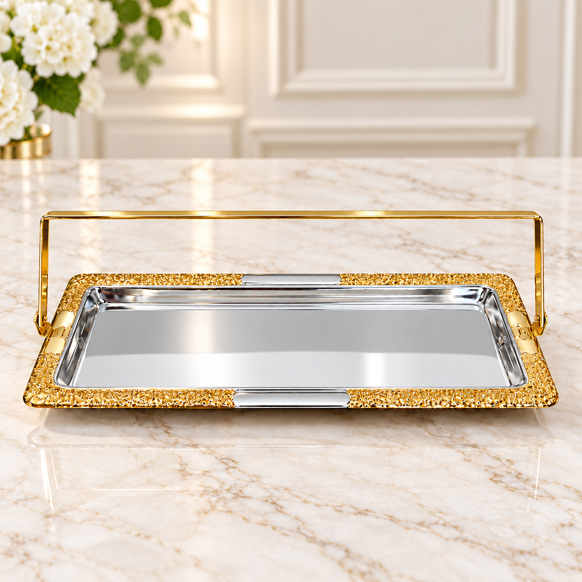 Luxury Silver & Gold Serving Tray Small 34×15cm | Qatar