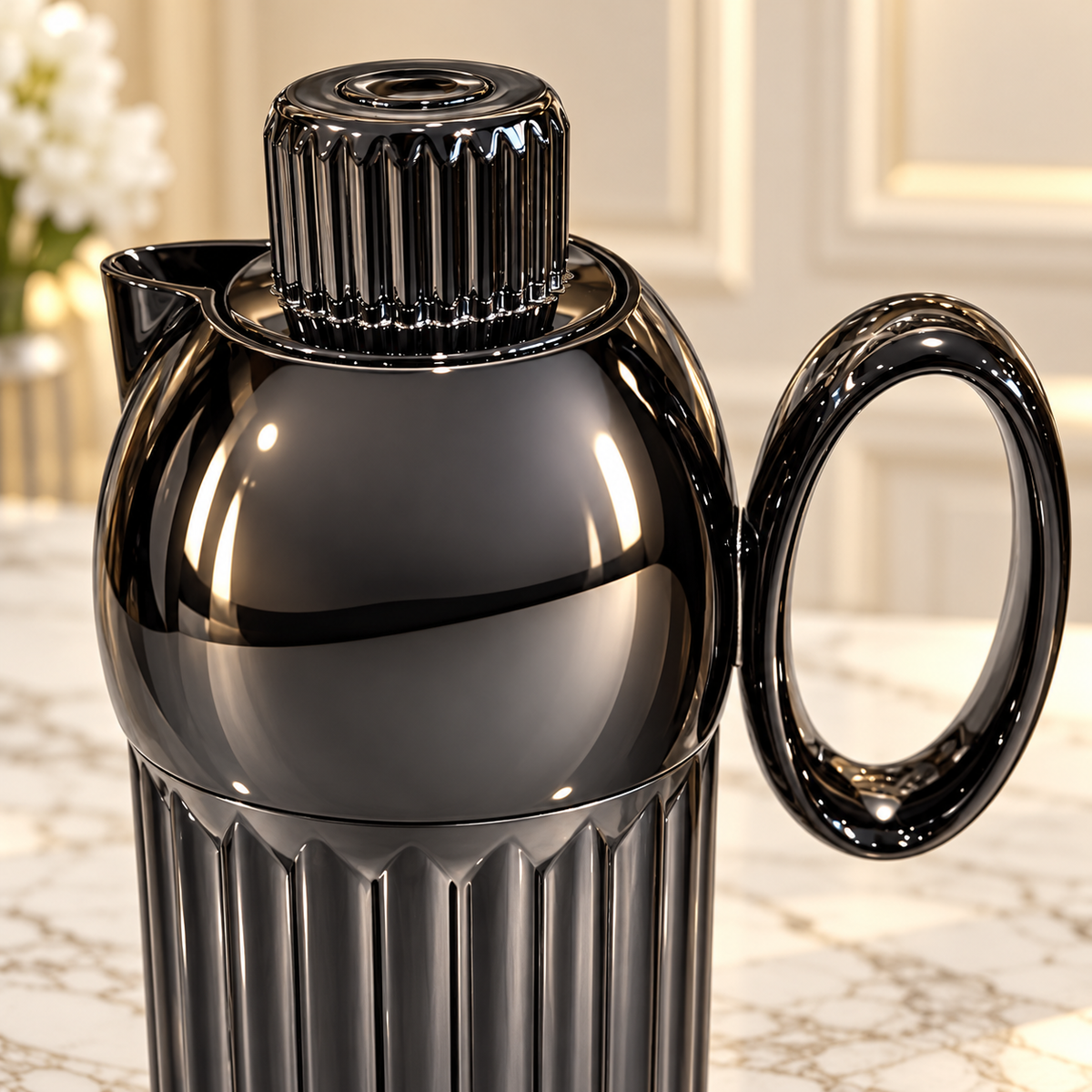 Najib Luxury Black Chrome Vacuum Flask Set – 2 Pieces (1L + 0.7L) | Arabic Coffee & Tea Dallah