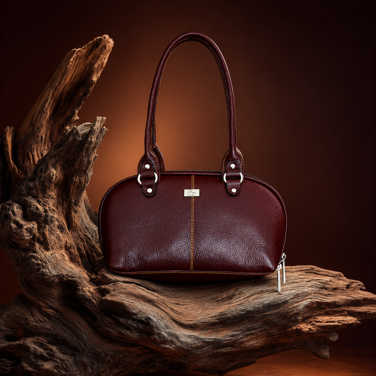 Premium Burgundy Leather Handbag – Elegant Double Handle Design