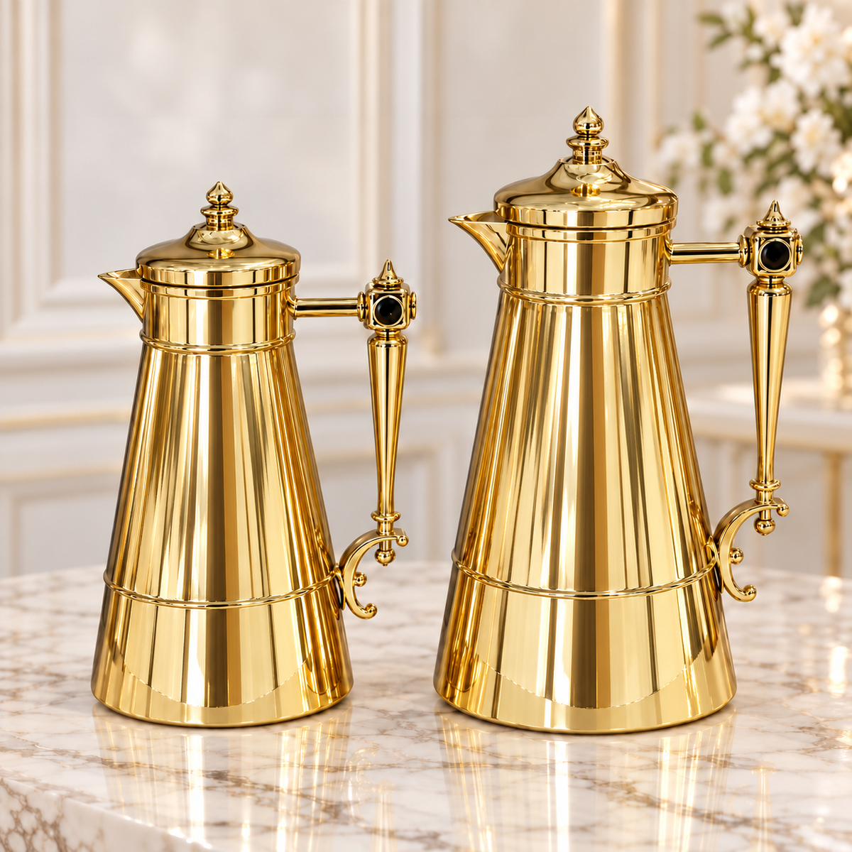 Najib Luxury Gold Vacuum Flask Set – 2 Pieces (1L + 0.7L) | Premium Arabic Coffee & Tea Dallah