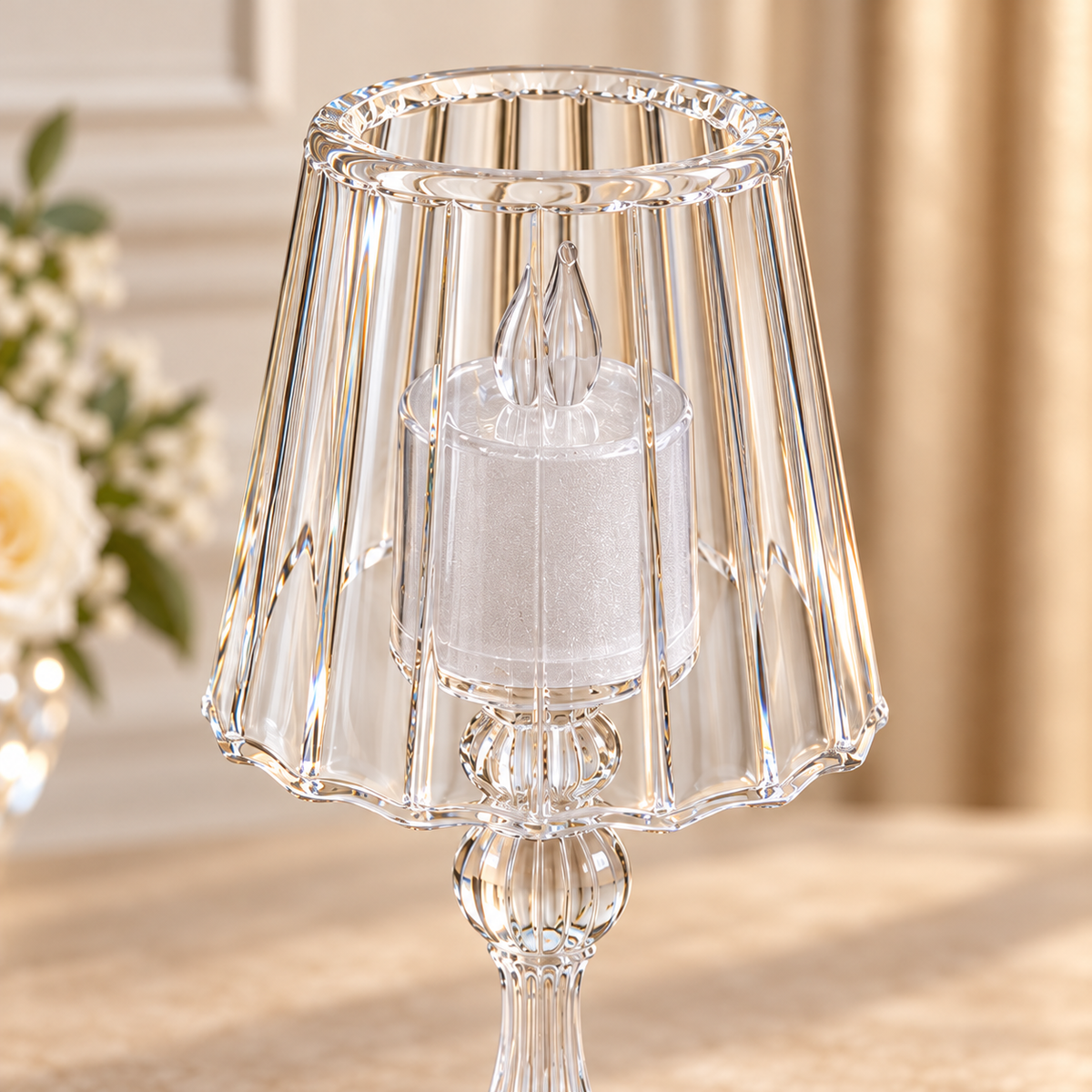 Luxury Clear Acrylic Candle Holder with Decorative Lamp Shade – Elegant Table Centerpiece