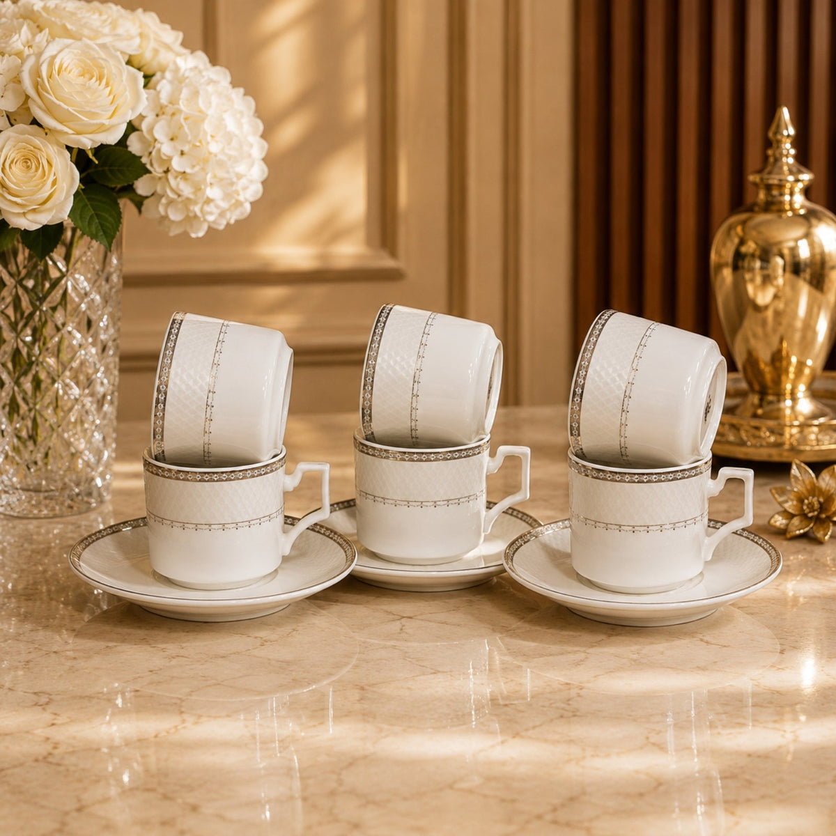 Luxury Coffee Cup & Saucer Set (6 Cups + 6 Saucers) - 90ml ROS ROSA VA1032