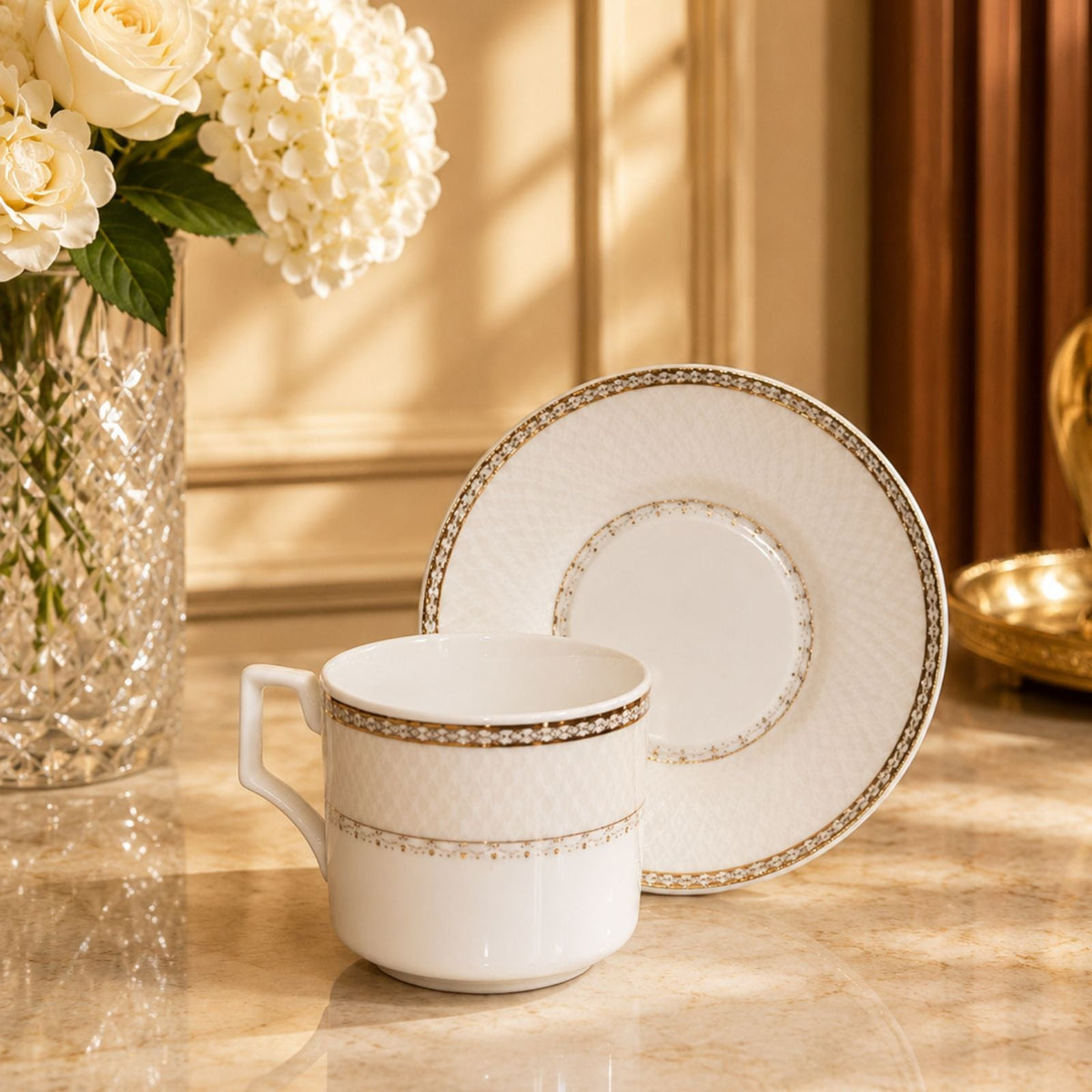Luxury Coffee Cup & Saucer Set (6 Cups + 6 Saucers) - 90ml ROS ROSA VA1032