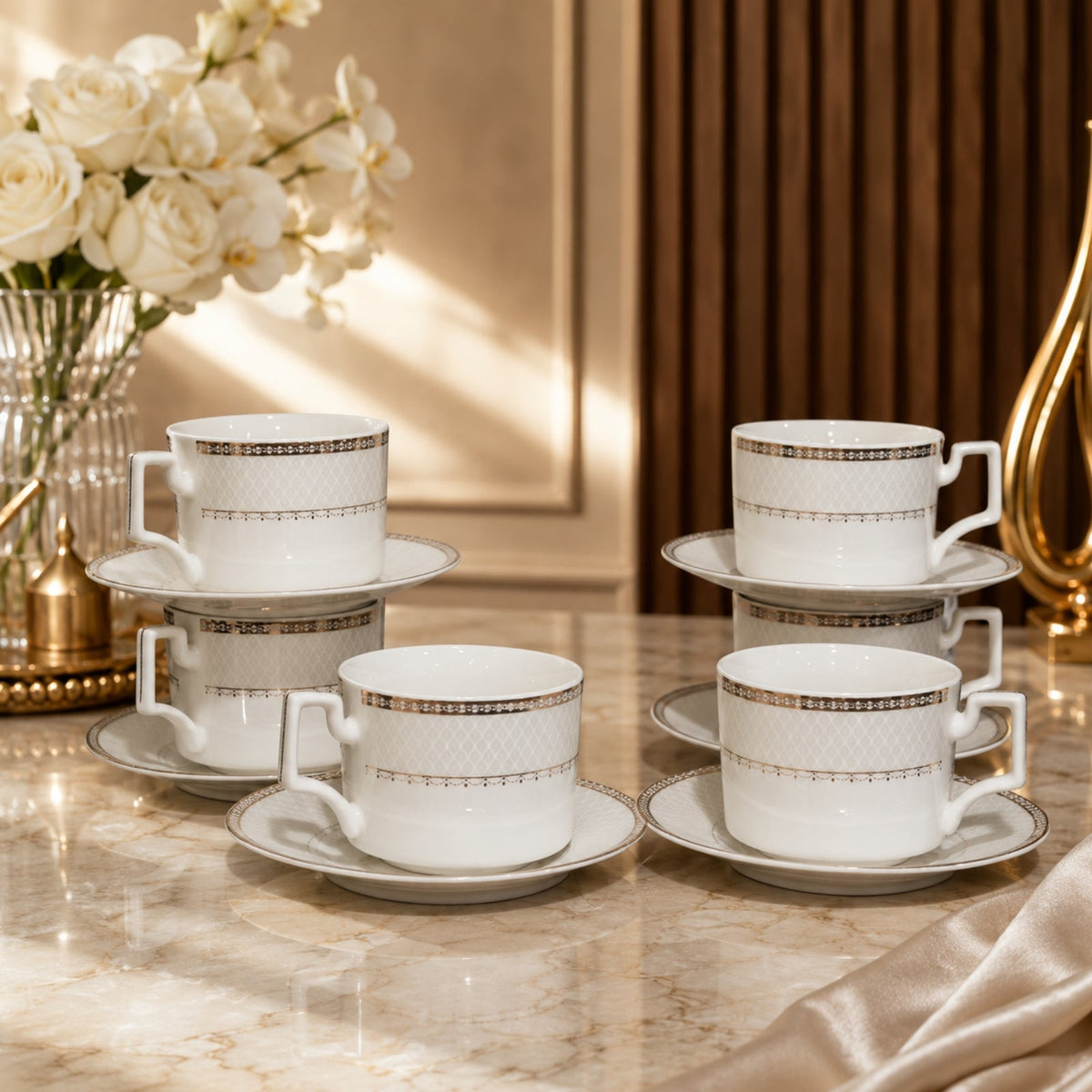 Luxury Tea Cup & Saucer Set (6 Cups + 6 Saucers) – 220ml | ROS ROSA VA1034-220
