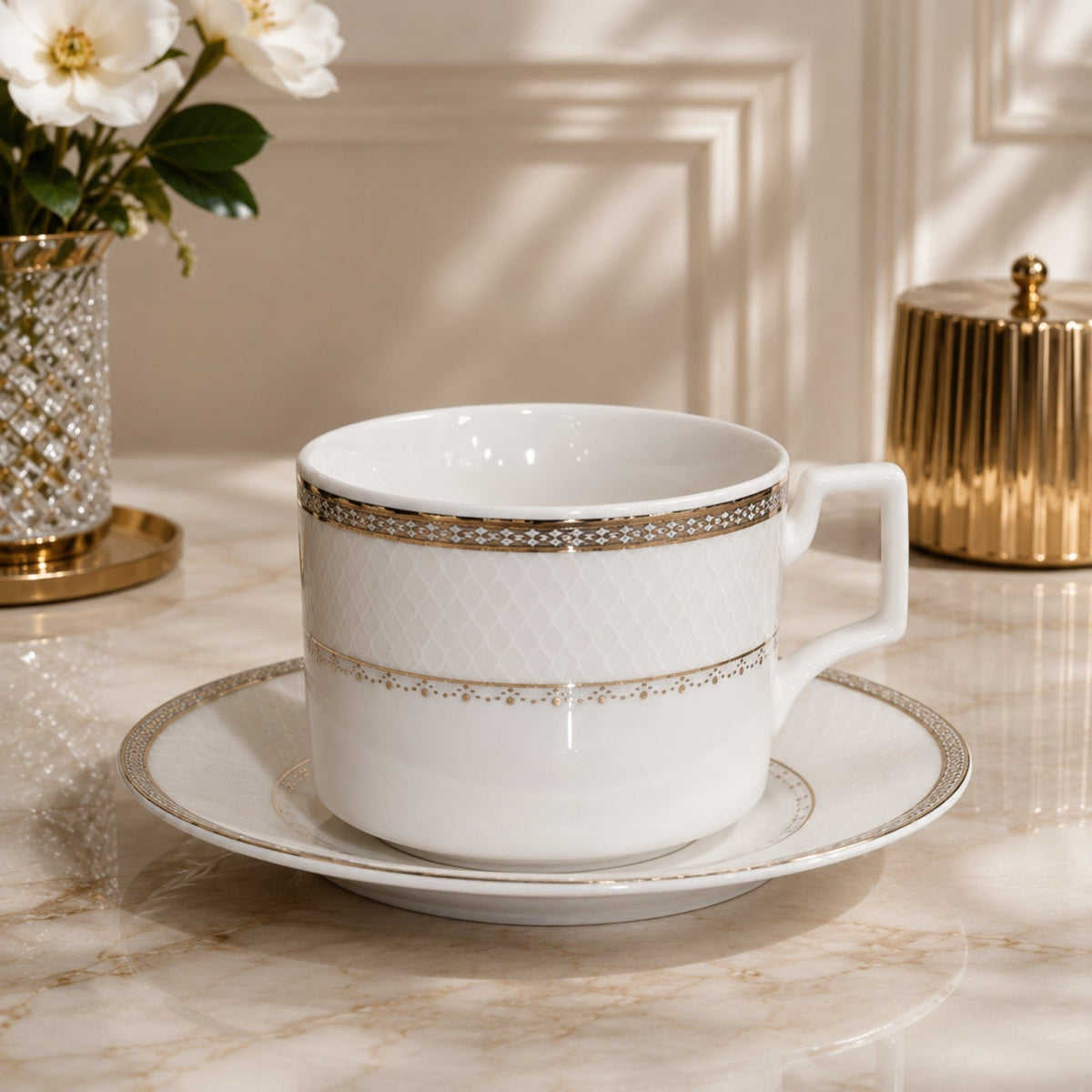 Luxury Tea Cup & Saucer Set (6 Cups + 6 Saucers) – 220ml | ROS ROSA VA1034-220
