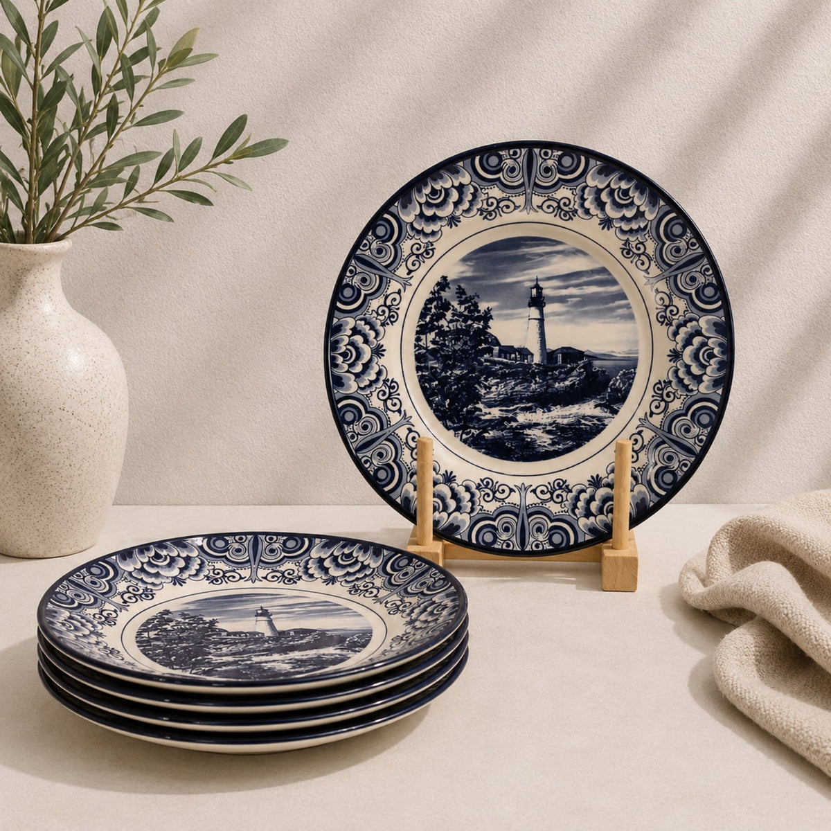 Claytan Lighthouse Blue Stoneware Salad Plate 8 Inch