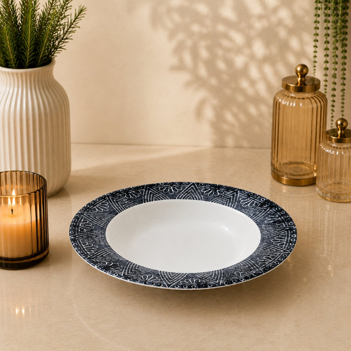 Edessa Ginko Ceramic Round Soup Plate 22cm | SR157-931G