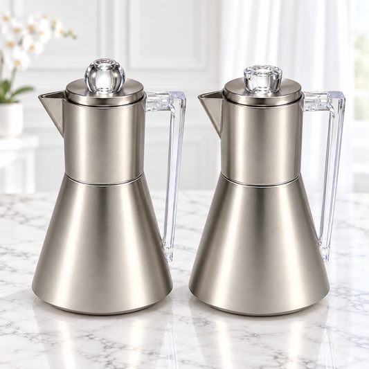 Najib Luxury Gunmetal Grey Vacuum Flask Set – 2 Pieces (1L + 1L) | Arabic Coffee & Tea Dallah
