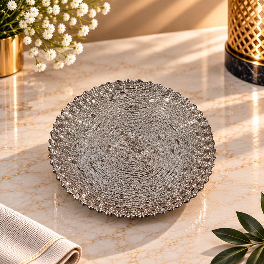 Terra Silver Textured Small Serving Plate – 20 × 20 × 2.5 cm