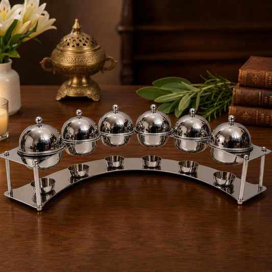 Steel Serving Bowl Set – 6 Pieces | Silver Finish | 4 × 4 cm