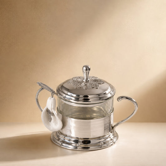 Calla Lily Double Ear Sugar Bowl with Lid & Spoon – Silver – JH1T2766