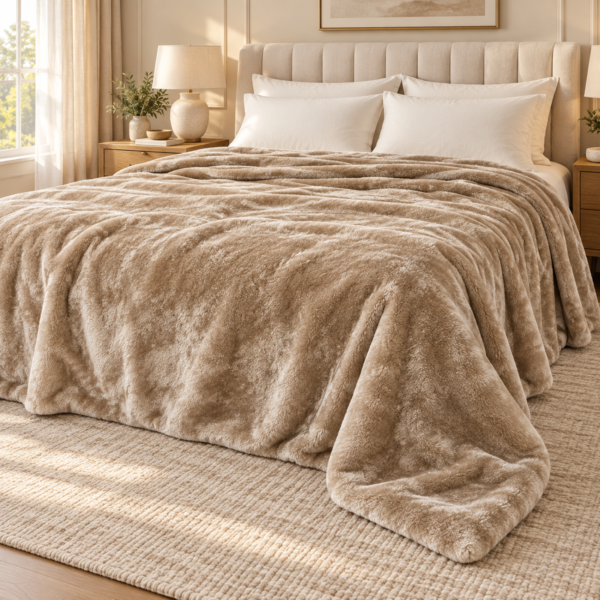 Kingole Premium King Velvet Blanket – Khaki | 274 × 229 cm, 500 GSM