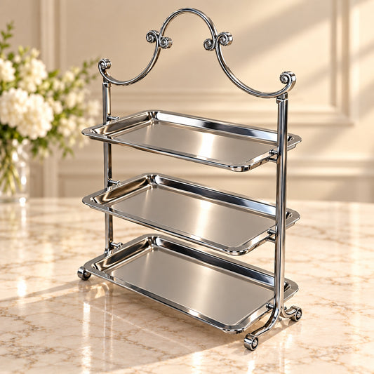 Luxury Silver 3-Tier Rectangular Serving Tray Stand
