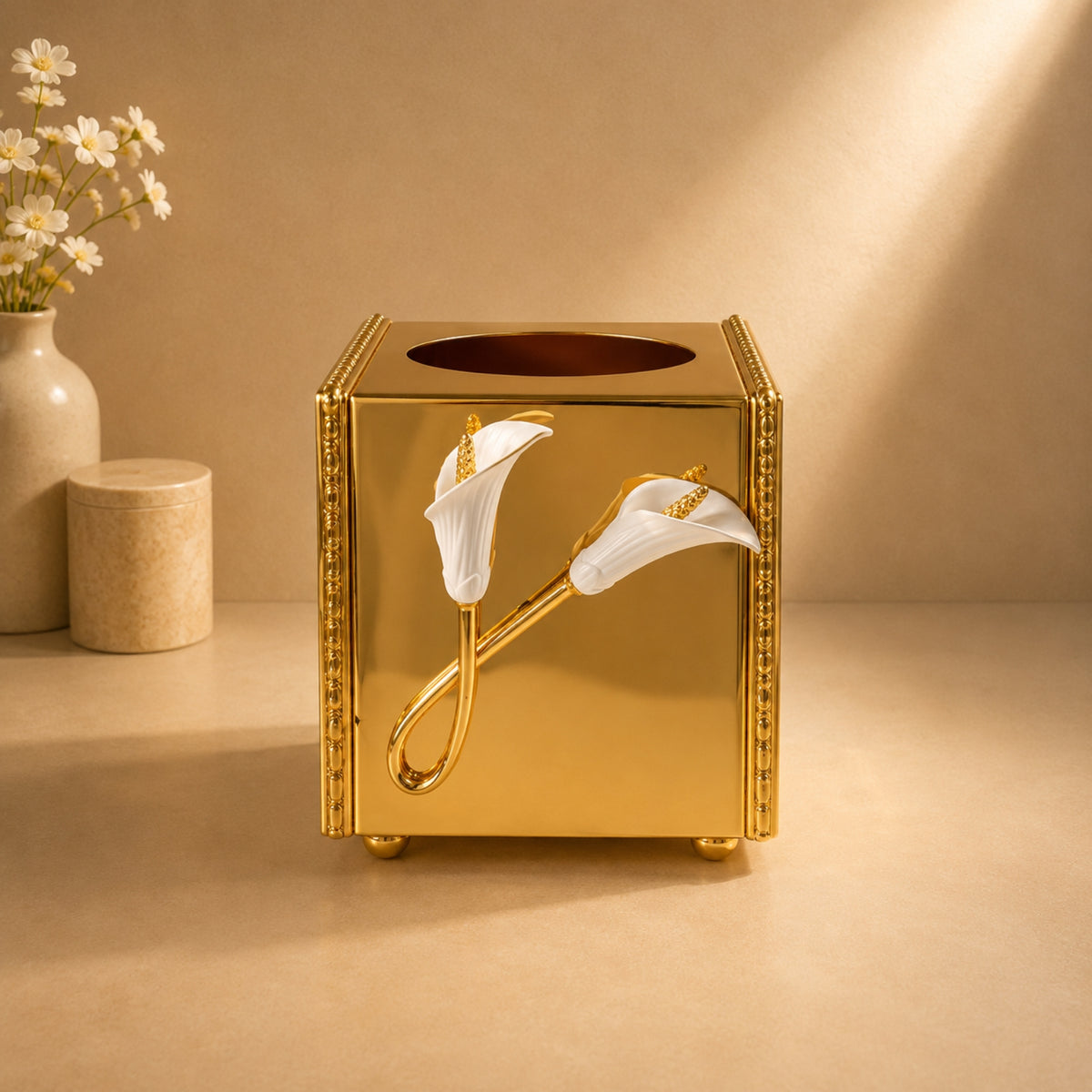 Golden Calla Lily Square Tissue Box
