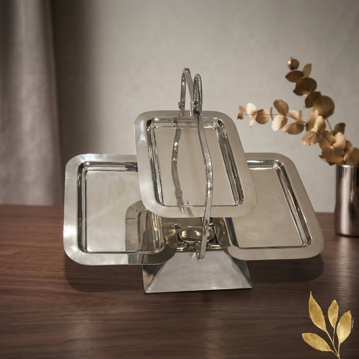 Stainless Steel 3-Tier Rectangular Serving Tray Stand – Silver Finish