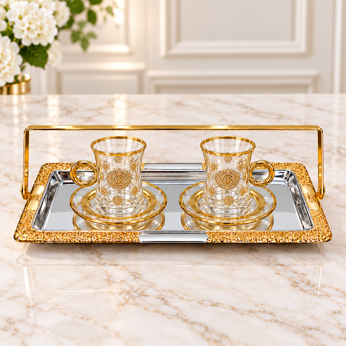 Luxury Silver & Gold Serving Tray Small 34×15cm | Qatar