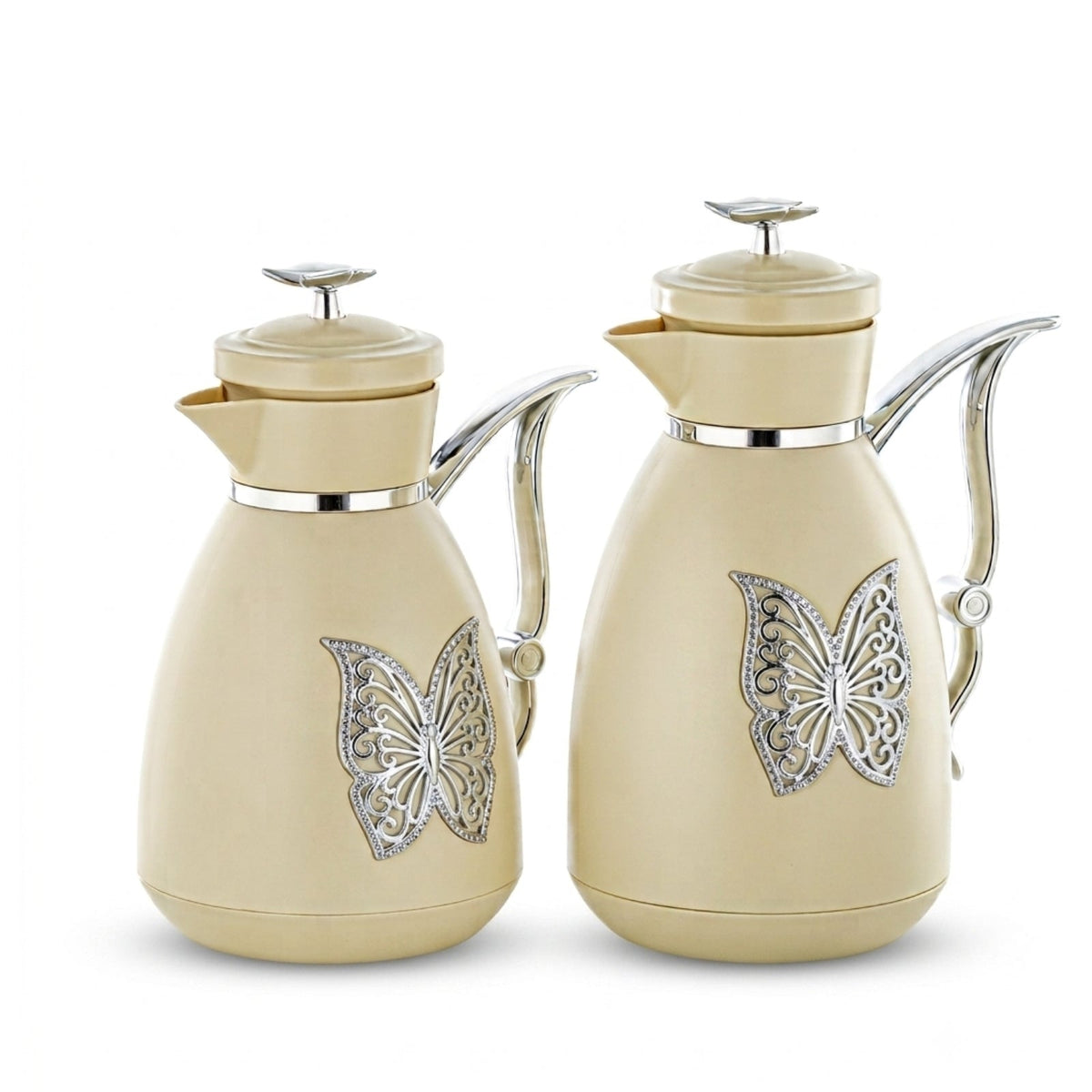 Vacuum Flask Set 0.7L & 1L Beige & Chrome by Almarjan