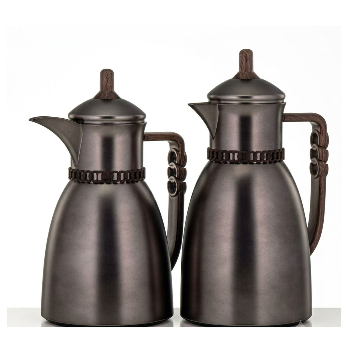 Vacuum Flask Set 0.7L &amp; 1L Gunmetal Black &amp; Dark Wood by Almarjan