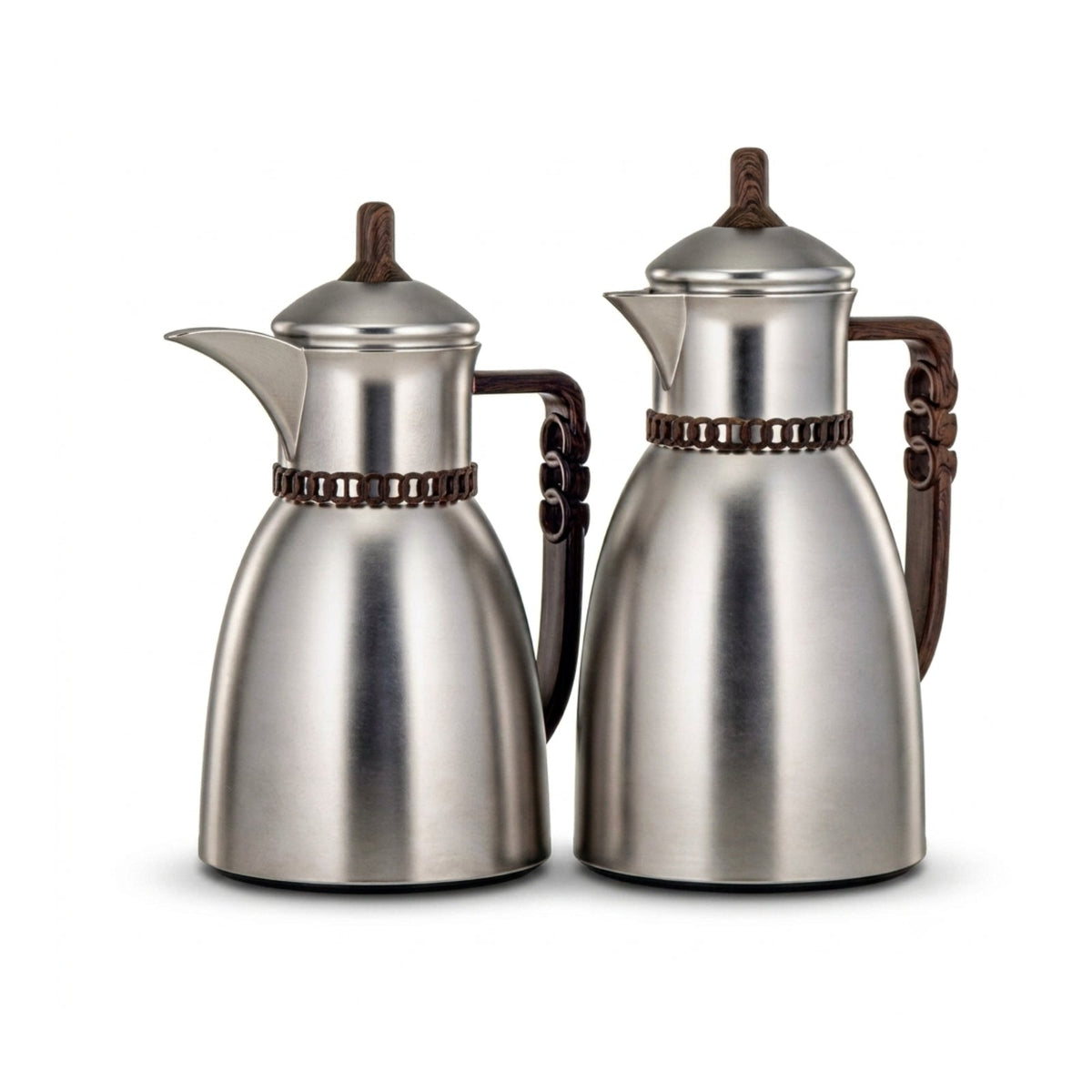 Vacuum Flask Set 0.7L & 1L Matt Nickel & Dark Wood by Almarjan