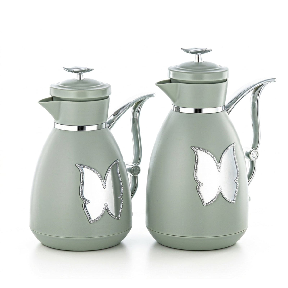 Vacuum Flask Set 0.7L & 1L Sage Green & Chrome by Almarjan