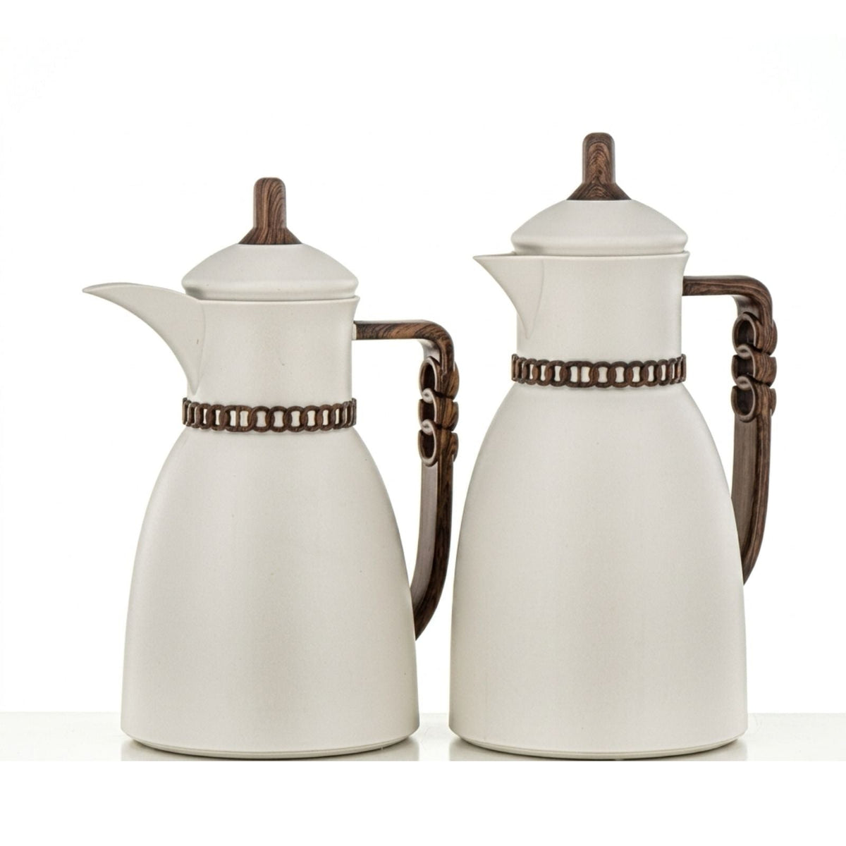 Vacuum Flask Set 0.7L & 1L Ivory & Dark Wood by Almarjan