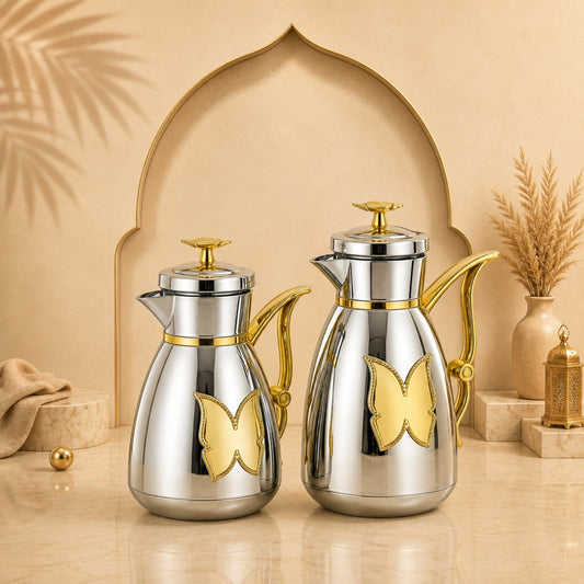 Vacuum Flask Set 0.7L & 1L Chrome & Gold by Almarjan