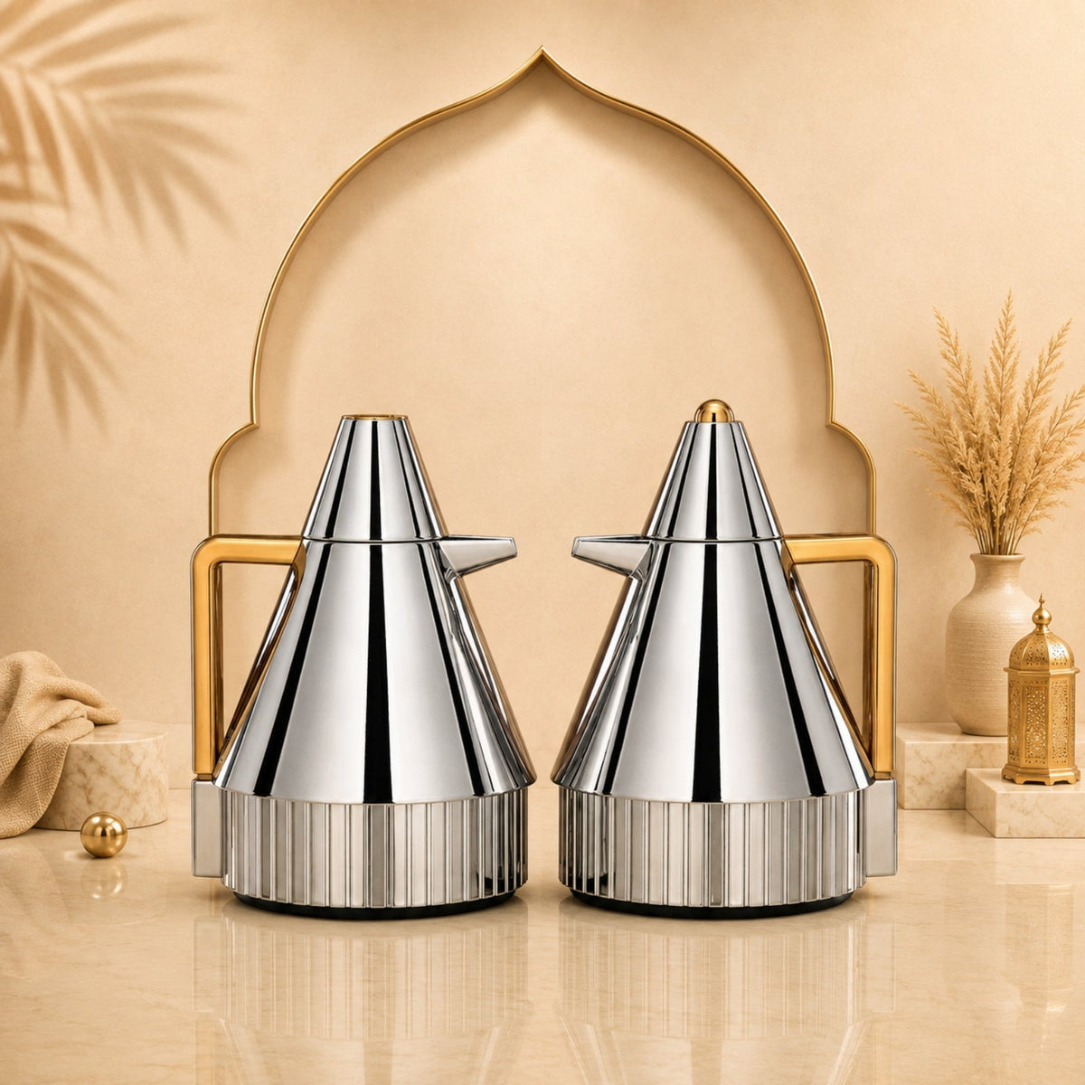 Vacuum Flask Set 1L &  1L Chrome & Gold by Almarjan