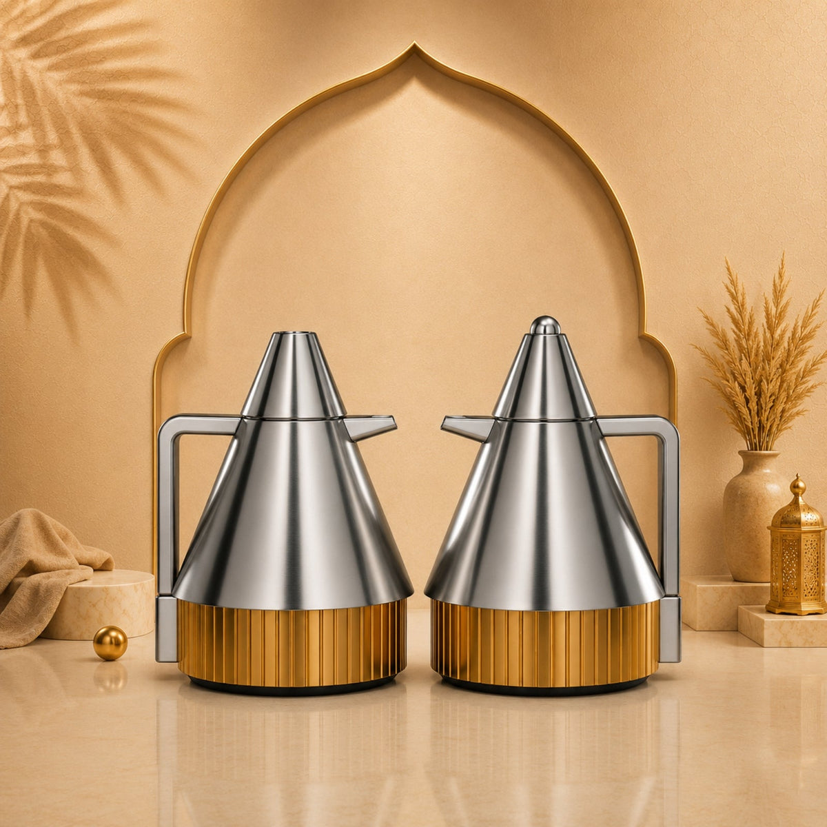 Vacuum Flask Set 1L & 1L Matt Nickel & Gold by Almarjan