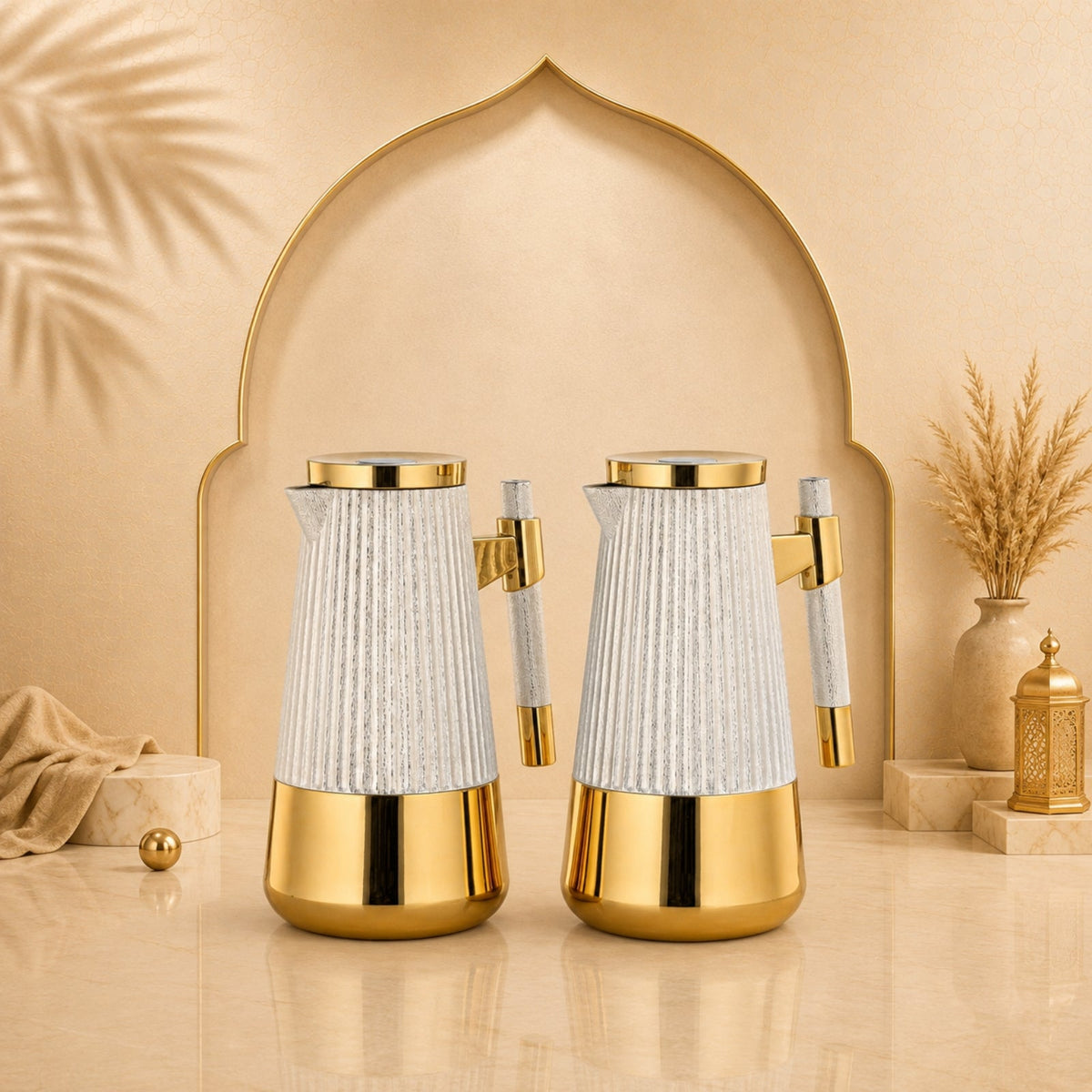 Vacuum Flask Set 1L & 1L Matt Nickel & Matt Gold by Almarjan
