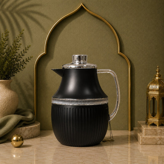1L Matte Black Vacuum Flask with Silver Handle 