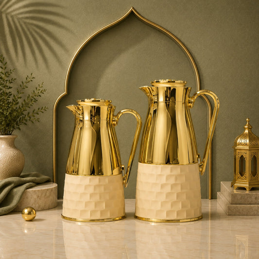 Vacuum Flask Set 1L & 0.5L Gold & Cream By Najib | Model 4600A