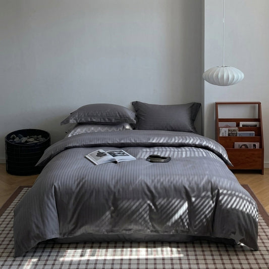 Westin 7mm Stripe Dark Grey Duvet Cover & Bed Linen Set – Premium Microfibre Bedding
