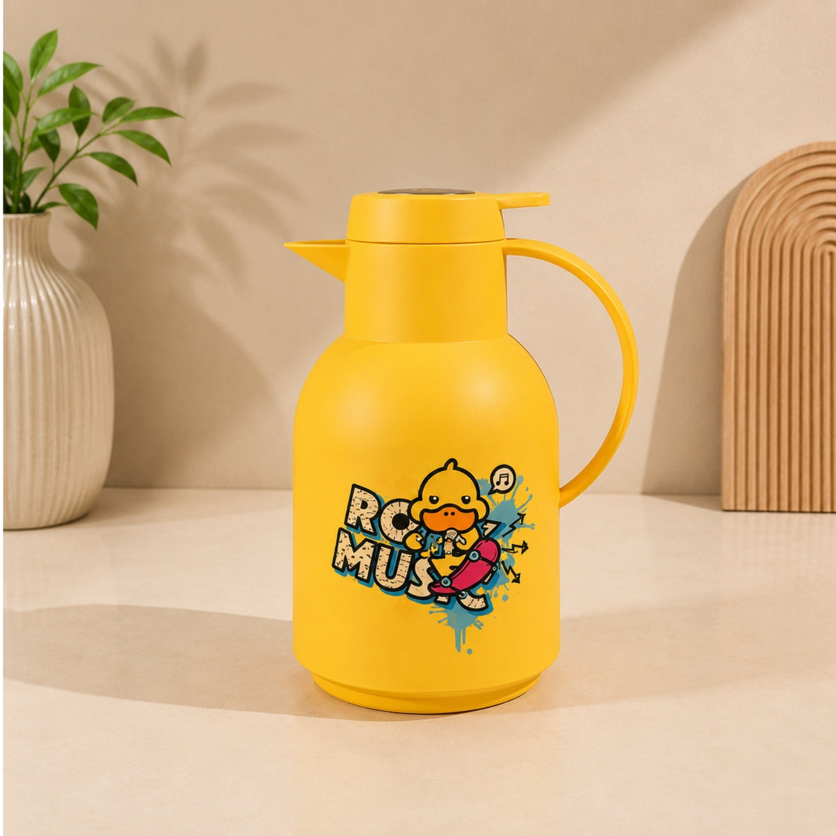 Hello Yellow Duck 1L yellow temperature display thermal flask for tea and coffee