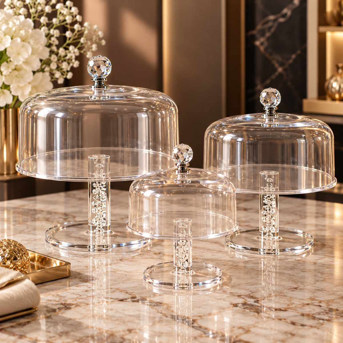 Premium Acrylic Cake Stand with Clear Cover – Small, Medium & Large